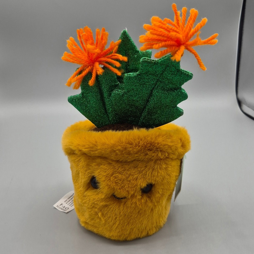 FAO Schwarz Sparklers Potted Cactus Plush Glitter Green Orange Yellow 2022
